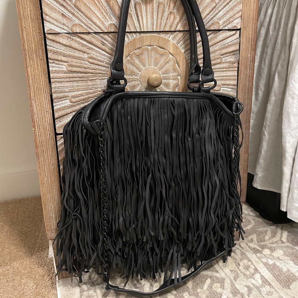 Black fringe Steve Madden purse